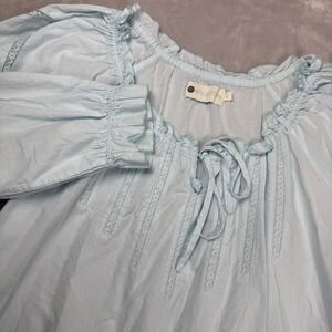 Ella Simone Light Blue Embroidered Ruffle Neck Tie Front Nightgown Womens Size S